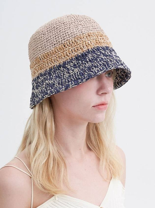 Knitting Straw Bucket Hat Beige - BROWN HAT - BALAAN 2