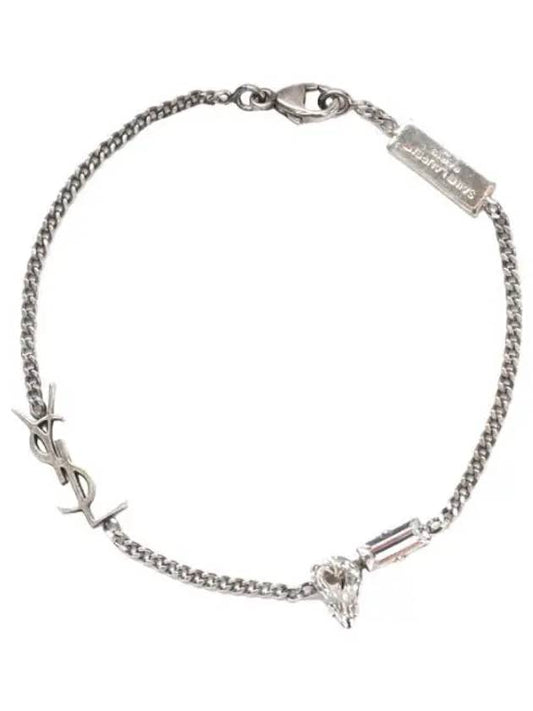 Rhinestone Silver Monogram Charm Bracelet - SAINT LAURENT - BALAAN 1