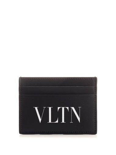 VLTN Logo Print Leather Card Wallet Black - VALENTINO - BALAAN 1