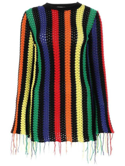 Women's Striped Crochet Fringe Knit Top - MSGM - BALAAN 2