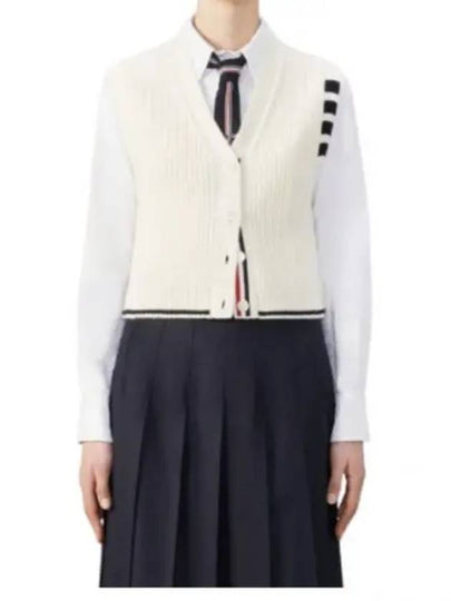 4-Bar Cropped Cable Merino Wool Cardigan Vest White - THOM BROWNE - BALAAN 2