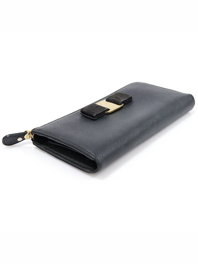 22 C124 Black Saffiano Leather Gold Plated Vara Half Zip Continental Long Wallet - SALVATORE FERRAGAMO - BALAAN 4