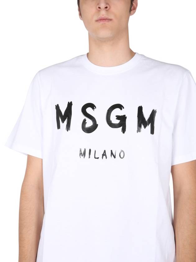 Brushed Logo Short Sleeve T-Shirt White - MSGM - BALAAN 11