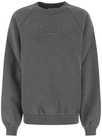 Logo Crew Neck Sweatshirt Dark Grey - PRADA - BALAAN 1