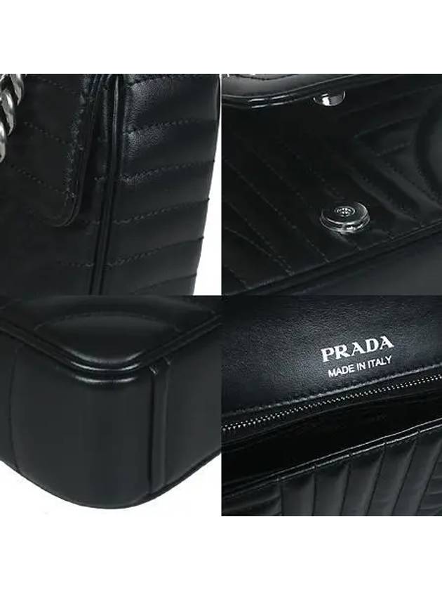 1BD107 Black Calf Leather Diagram Silver Chain Shoulder Bag - PRADA - BALAAN 5