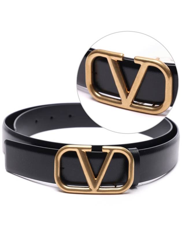 V Logo Signature Leather Belt Black - VALENTINO - BALAAN 3