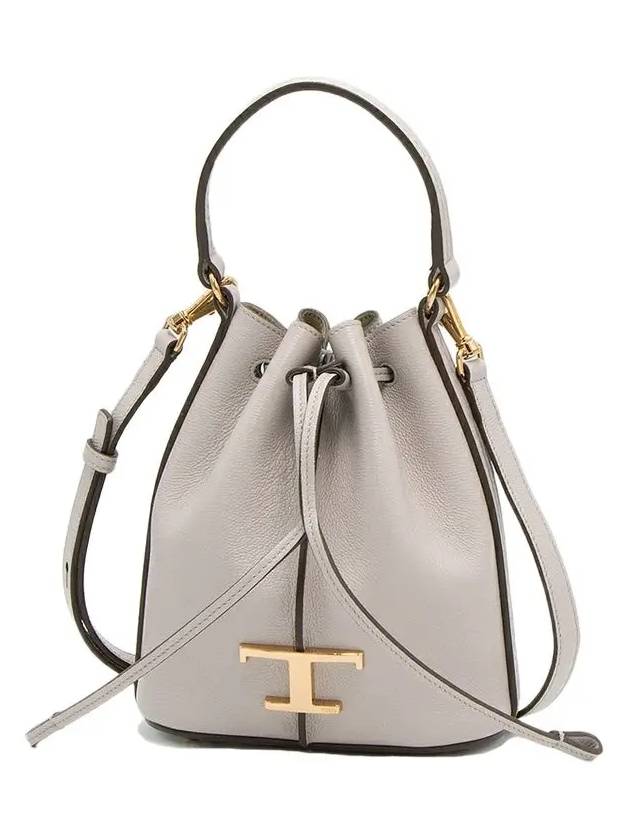 T Timeless Leather Micro Logo Bucket Bag Grey - TOD'S - BALAAN 3