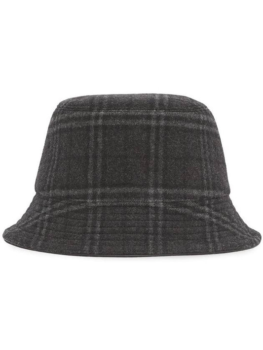 Check Wool Cashmere Bucket Hat Gray - BURBERRY - BALAAN.