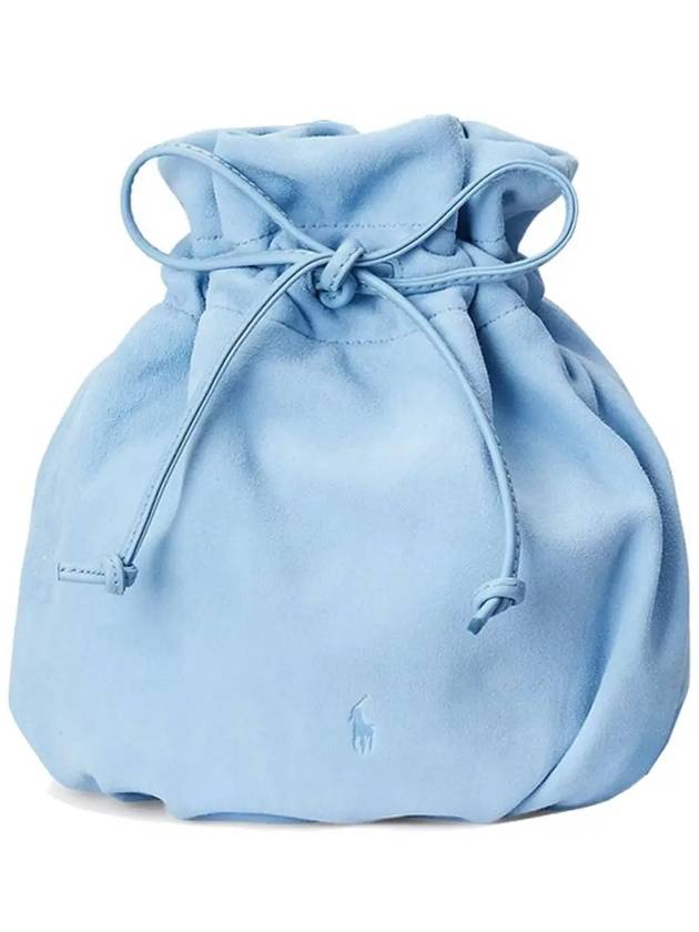 Logo Drawstring Suede Bucket Bag Blue - POLO RALPH LAUREN - BALAAN 3