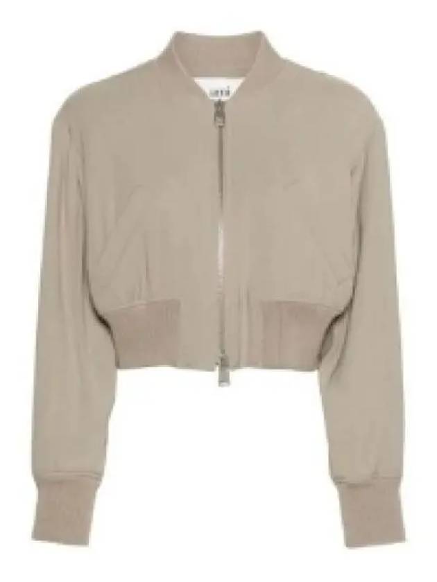 Crop Zipper Bomber Jacket Light Taupe - AMI - BALAAN 2