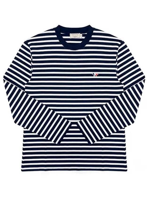 Fox Logo Stripe Long Sleeve T-Shirt Navy - MAISON KITSUNE - BALAAN 3