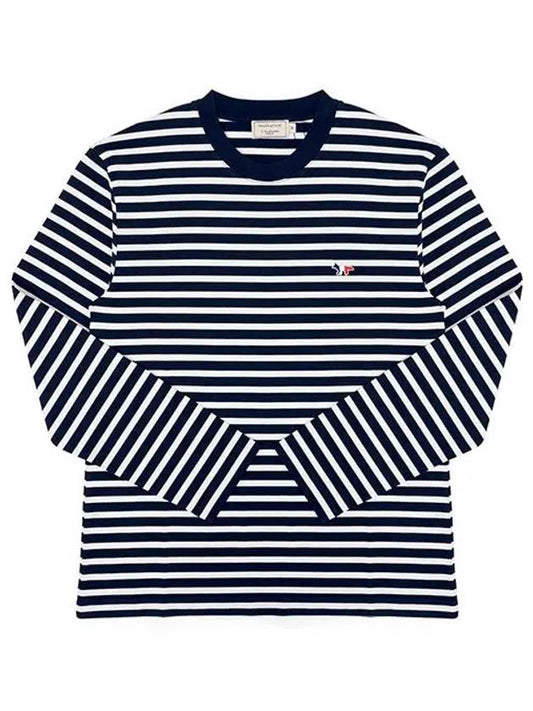 Fox Logo Stripe Long Sleeve T-Shirt Navy - MAISON KITSUNE - BALAAN 2