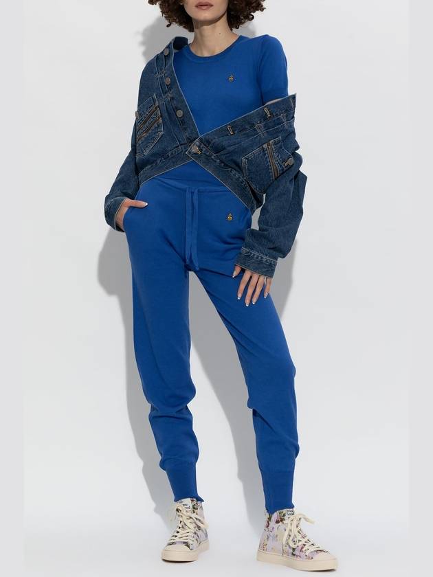 Embroidered Logo Knit Track Pants Blue - VIVIENNE WESTWOOD - BALAAN 3