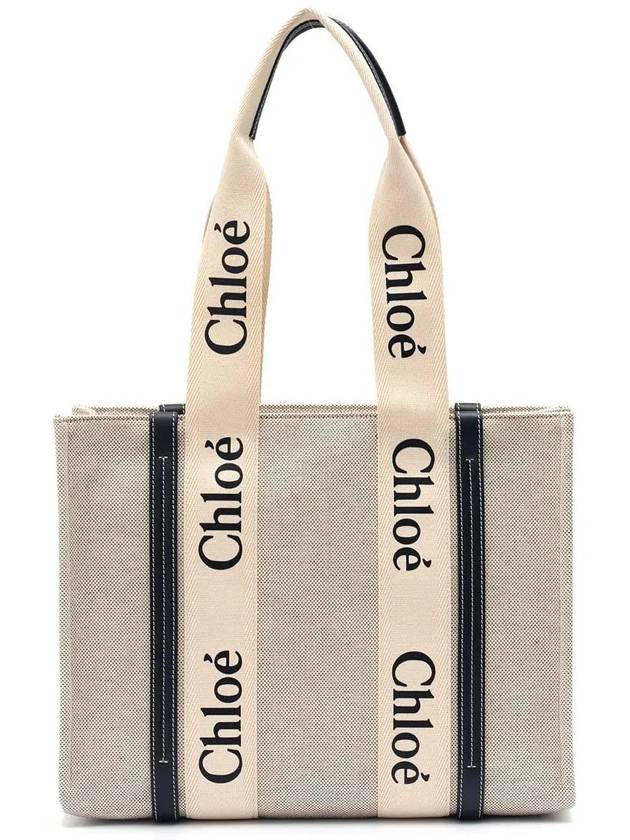 Woody Canvas Medium Tote Bag White Navy - CHLOE - BALAAN 2