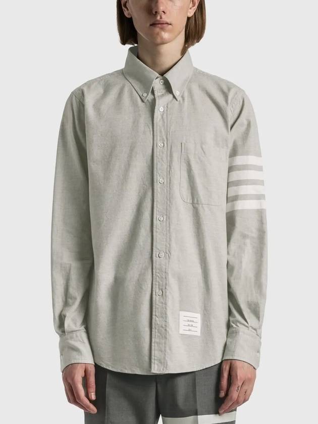 Men's Diagonal Solid Flannel Long Sleeve Shirt Grey - THOM BROWNE - BALAAN 4