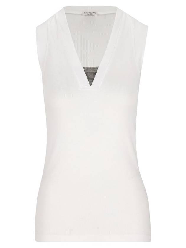 Rhinestone V-neck Sleeveless White - BRUNELLO CUCINELLI - BALAAN 2