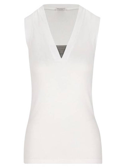 Rhinestone V-neck Sleeveless White - BRUNELLO CUCINELLI - BALAAN 2