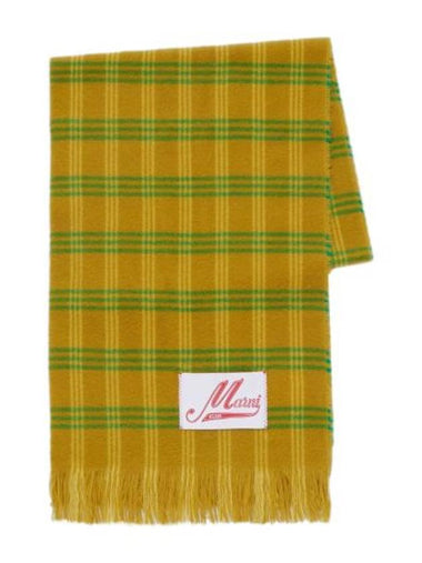 Logo Applique Check Virgin Wool Scarf Yellow - MARNI - BALAAN 1