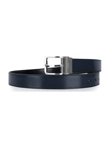 Smooth Leather Reversible Belt Black Navy - DIOR - BALAAN 1