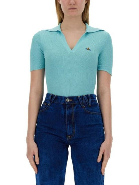 Marina Polo Knit Top Blue - VIVIENNE WESTWOOD - BALAAN 1