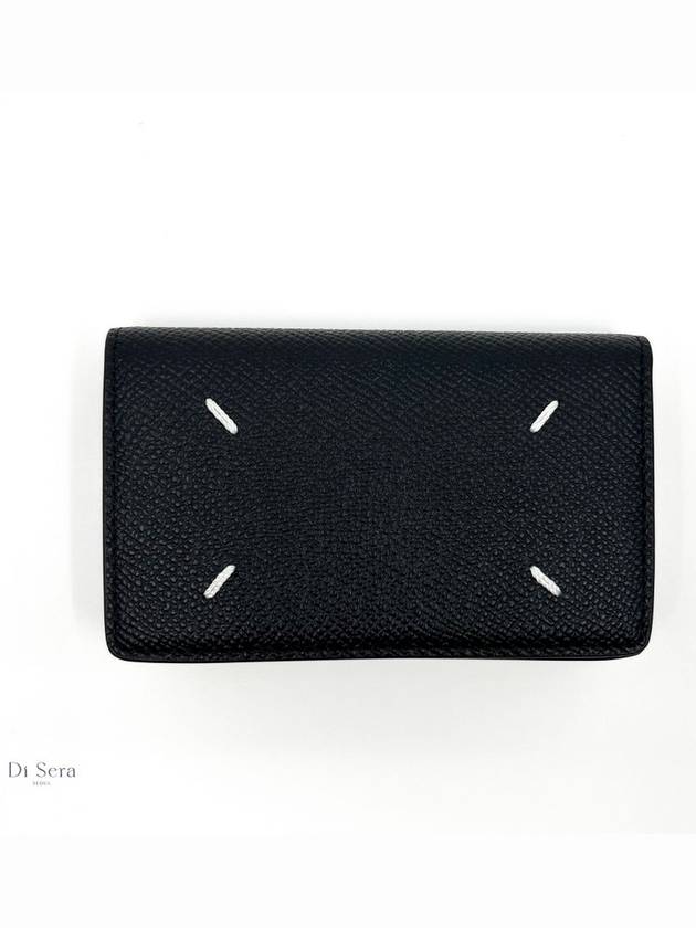 Stitched Leather Card Wallet Black - MAISON MARGIELA - BALAAN 3