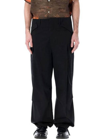 Gabardine Cargo Cotton Straight Pants Black - MSGM - BALAAN 1