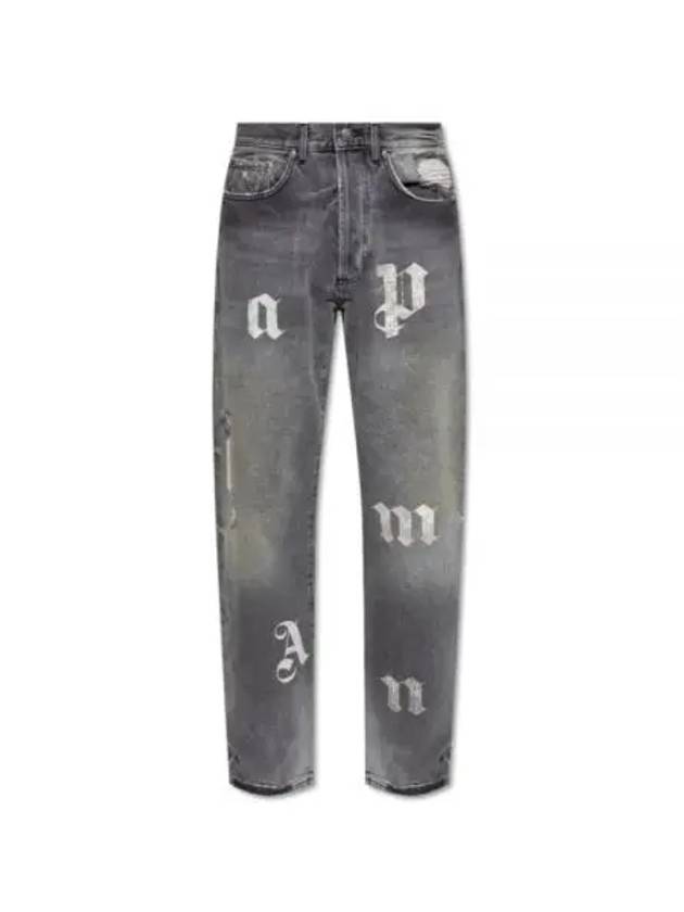 Logo Patch Loose Fit Jeans Black - PALM ANGELS - BALAAN 2