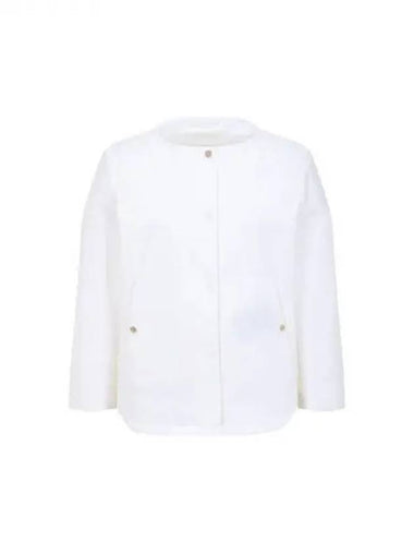 Women s Hidden Snap Button No Collar Jacket White 270595 - HERNO - BALAAN 1