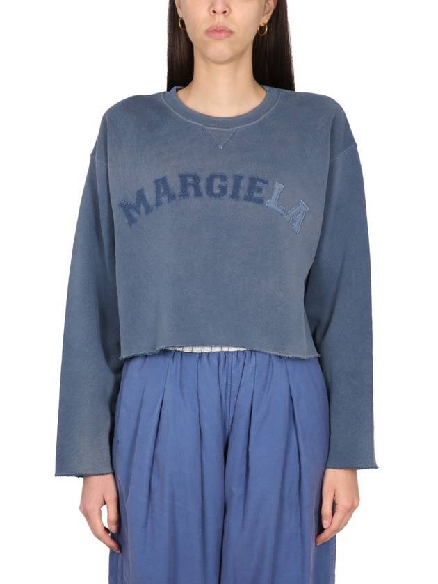 Logo Vintage Cropped Cotton Long Sleeve T-Shirt Blue - MAISON MARGIELA - BALAAN 2