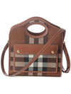 Mini Knit Check Leather Pocket Tote Bag Brown - BURBERRY - BALAAN 2