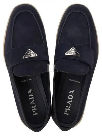 Triangle Logo Suede Loafers Navy - PRADA - BALAAN 2