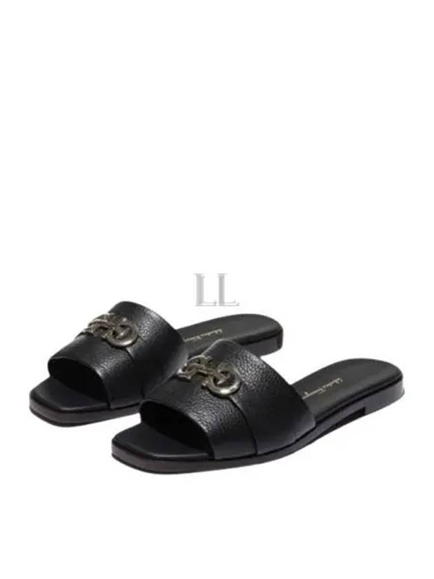 Gancini Leather Slippers Black - SALVATORE FERRAGAMO - BALAAN 2