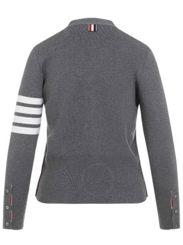 Milano Stitch 4 Bar Classic V Neck Fine Merino Wool Cardigan Medium Grey - THOM BROWNE - BALAAN 3