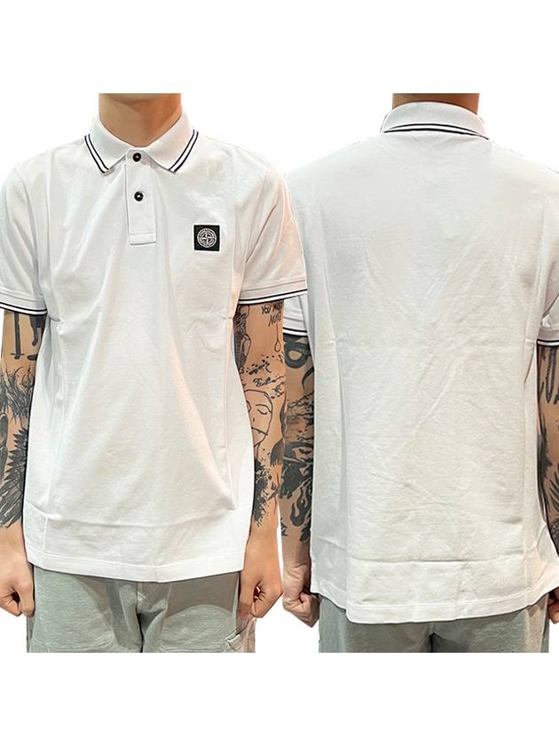 Logo Patch Short Sleeve Polo Shirt White - STONE ISLAND - BALAAN 2