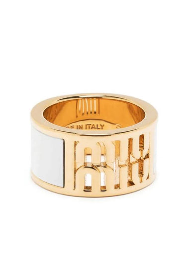 Logo Enamel Metal Ring Gold White - MIU MIU - BALAAN 1