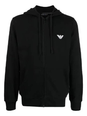 Logo Cotton Blend Hoodie Zip-Up Black - EMPORIO ARMANI - BALAAN 1