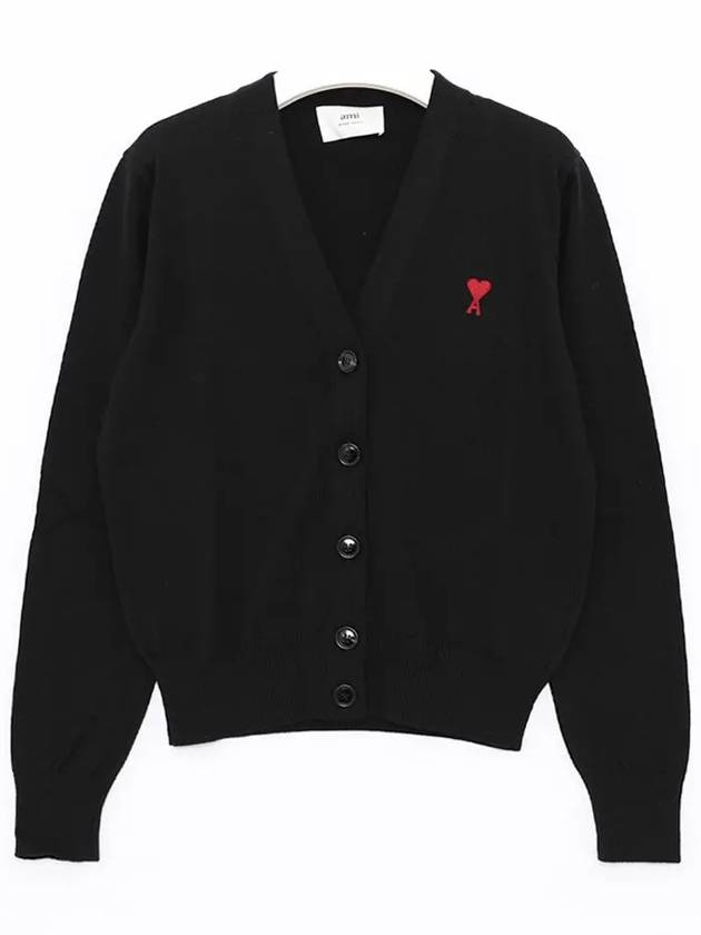 Small Heart Logo Merino Wool Cardigan Noir - AMI - BALAAN 2