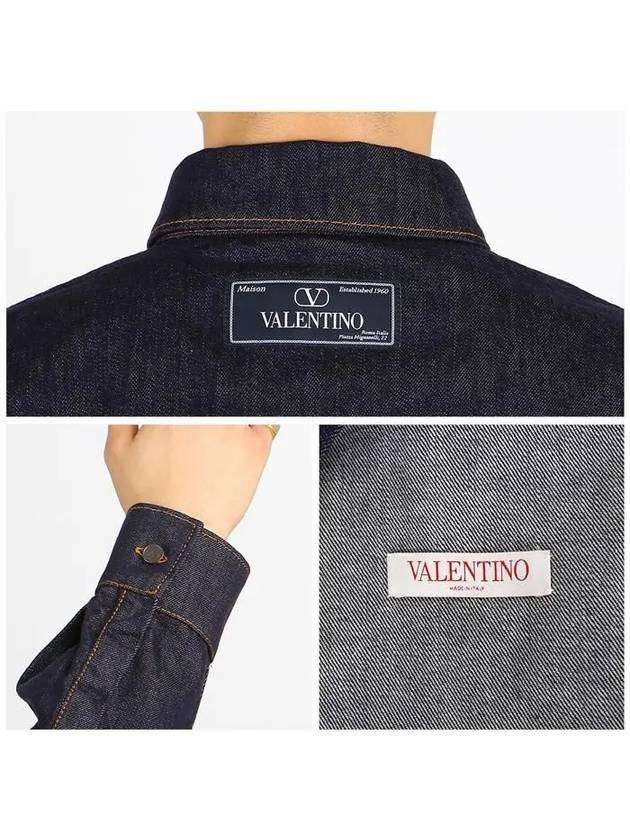 Embroidered Logo Pocket Denim Cotton Long Sleeve Shirt Navy - VALENTINO - BALAAN 7