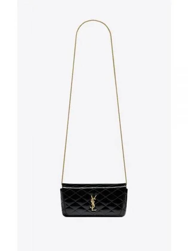 YSL Shoulder Bag Quilted Patent Leather Gabi Chain Mobile Phone Holder Case Black Bag 7540510UFU71000 - SAINT LAURENT - BALAAN 1