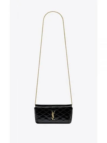 YSL Shoulder Bag Quilted Patent Leather Gabi Chain Mobile Phone Holder Case Black Bag 7540510UFU71000 - SAINT LAURENT - BALAAN 1