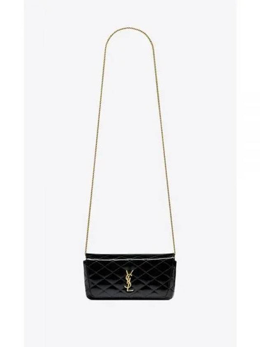 YSL Shoulder Bag Quilted Patent Leather Gabi Chain Mobile Phone Holder Case Black Bag 7540510UFU71000 - SAINT LAURENT - BALAAN 1