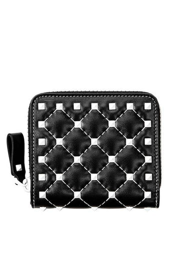 Women's Rockstud Spiked Leather Half Wallet Black - VALENTINO - BALAAN 1