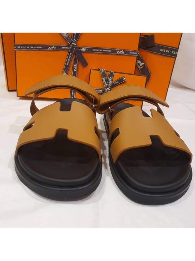 Chypre H Logo Calfskin Sandals Brown - HERMES - BALAAN 5