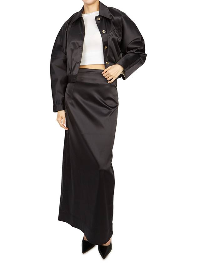 Double Satin Maxi H-Line Skirt Black - GANNI - BALAAN 8