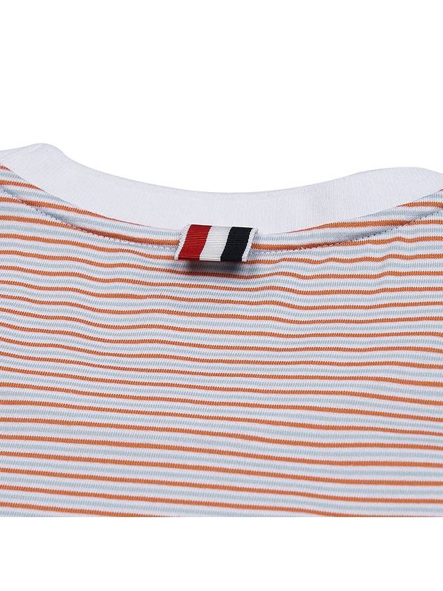 Striped Pocket Cotton Oversized Short Sleeve T-Shirt Orange - THOM BROWNE - BALAAN 10