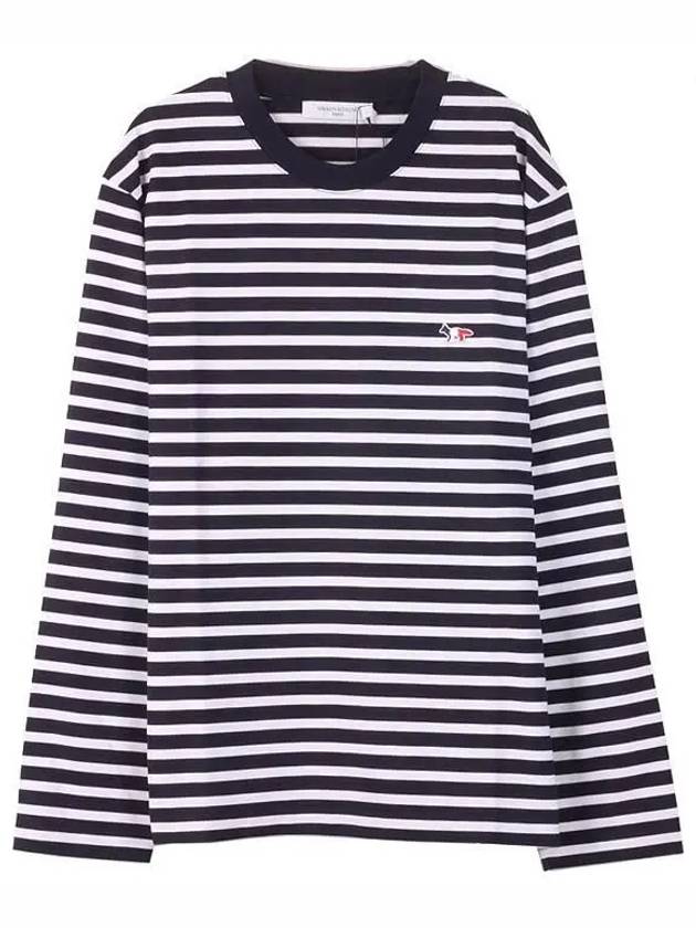 Fox Logo Stripe Long Sleeve T-Shirt Navy - MAISON KITSUNE - BALAAN 3