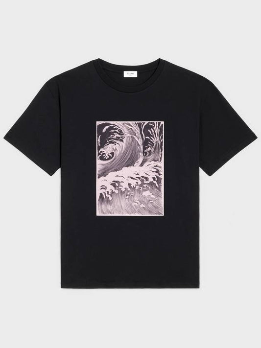 Men's Loose Wave Cotton Jersey Short Sleeve T-Shirt Black - CELINE - BALAAN 2