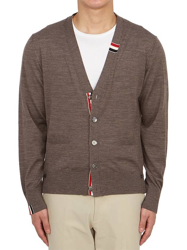 Men's Jersey Stitch V-Neck Cardigan Brown - THOM BROWNE - BALAAN 2