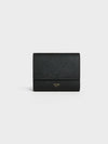 Trifold Grained Calfskin Small Half Wallet Black - CELINE - BALAAN 2