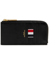 Stripe Zip Around Pebble Grain Leather Card Wallet Black - THOM BROWNE - BALAAN 3